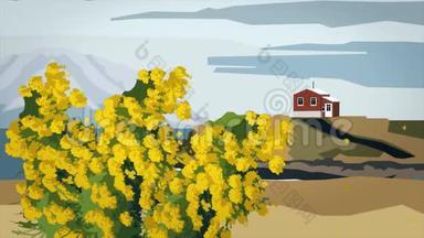 黄树景观的抽象动画。<strong>风花雪月</strong>的卡通动画